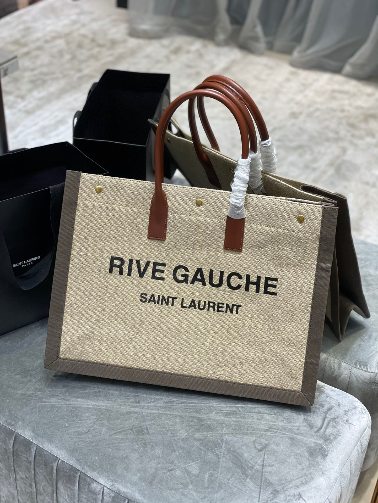Y*L rive gauche tote bag in linen and leather